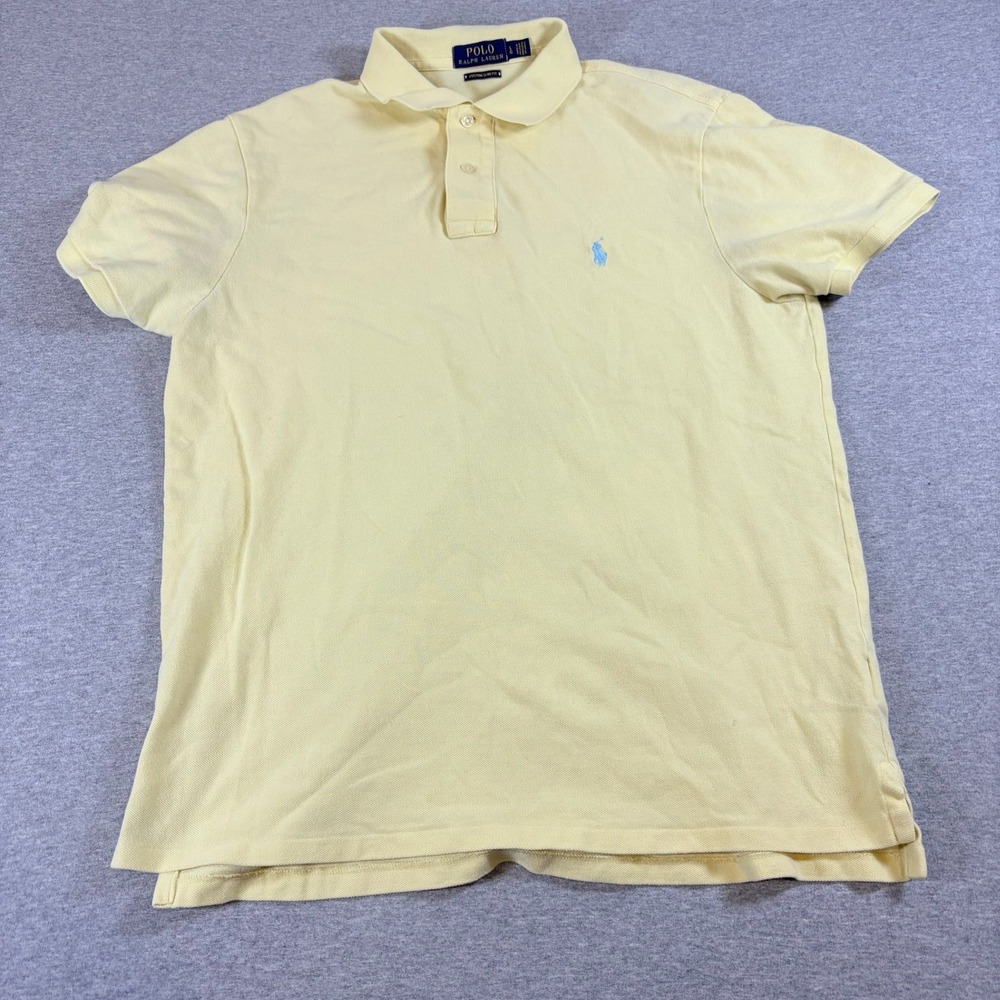 Polo Ralph Lauren Polo Shirt Mens L Yellow Custom Slim Fit Pony Short Sleeve